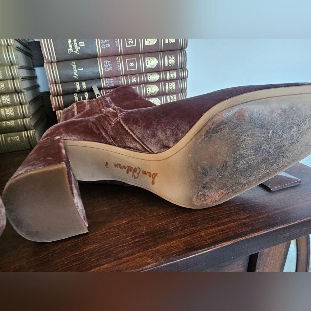 Sam Edelman Pink Velvet Ankle Boots Block Heel Size 9.5​ - Picture 5 of 8